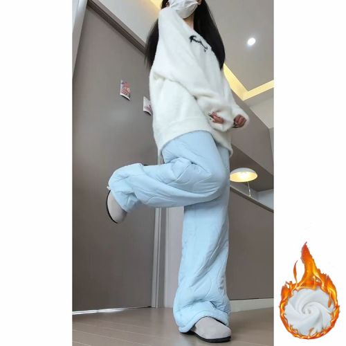 Official Price Cashmere Lamb Wool New Model Northeast Thick Warm Plush Insulated Winter Flannel Wide Leg Pants
