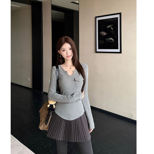 Cotton Blouse Women's Early Autumn Long Sleeve T-Shirt Slimming Korean Chic Unique Small Top