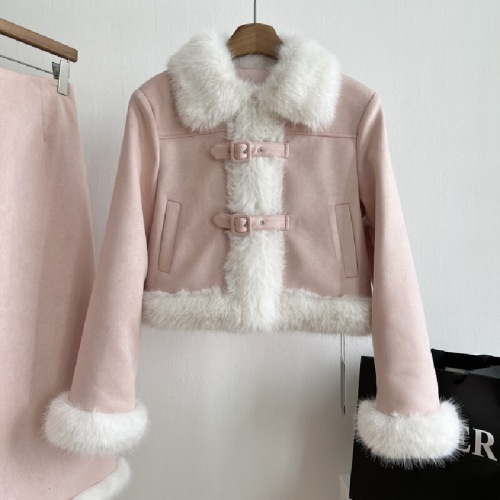 Lavender Little Perfume Style Set for Women 2025 Full Set Early Winter Outfit, Affluent Style Plush Jacket and Skirt Two-Piece Set