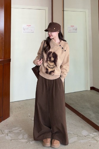 Photographed 2025 Autumn/Winter New Korean Style Fashion Retro Loose Shoulder Knot Collar Puppy Knitted Sweater for Women