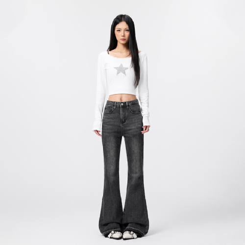 Live shot~2025 Winter New Retro Hem Design High-Waist Unstitched Flared Pants Slimming Flared Pants