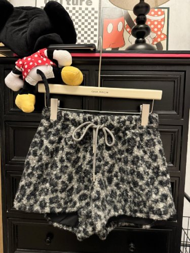 Photographed Retro Small Milk Leopard Casual Shorts Winter Lamb Wool Leopard Print Spice Girl High-Waisted A-Line Loose Wide Leg Boot Pants