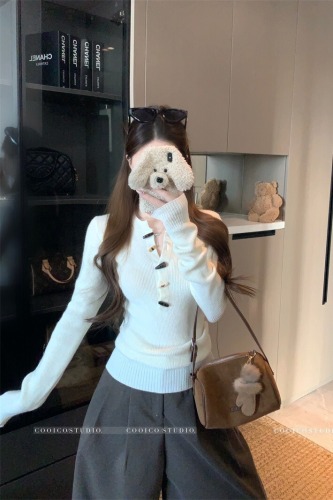 Photographed 2025 New Winter Casual High-End Layering Top Long-Sleeve Design Knit Shirt