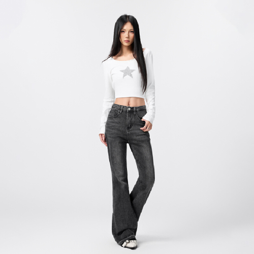 Live shot~2025 Winter New Retro Hem Design High-Waist Unstitched Flared Pants Slimming Flared Pants