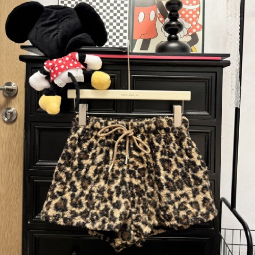 Photographed Retro Small Milk Leopard Casual Shorts Winter Lamb Wool Leopard Print Spice Girl High-Waisted A-Line Loose Wide Leg Boot Pants