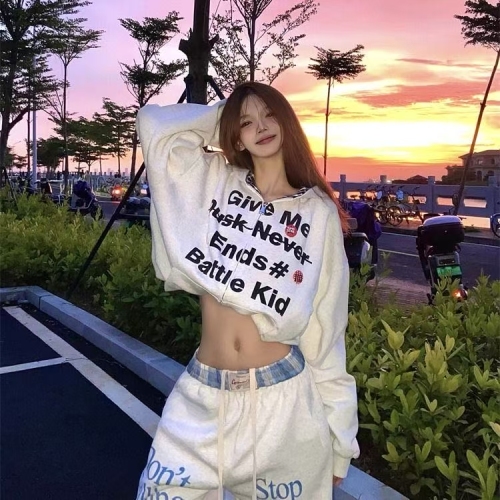 Women's Fall Hooded Cardigan Two-Piece Sweatshirt American Streetwear Trendy Brand Versatile Loose Couple Plaid Outerwear