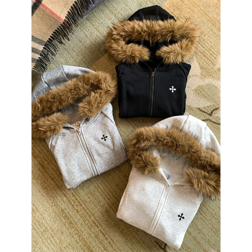 Shot. Women's grey hooded long sweater coat, soft knit cardigan overcoat for autumn and winter