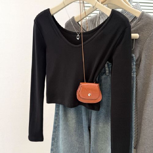 Pure Cotton Pure Desire Deep V-Neck Straight Sleeve T-Shirt for Women Spring and Autumn Season Short Sleeve Undergarment Top for Petite Figures