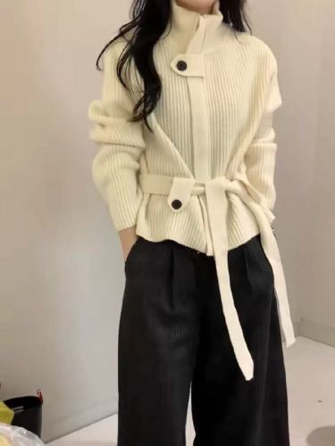 Women's Loose Oversized Hooded Cardigan Knit Coat with Belted Waist Design - 2025 Autumn/Winter New Fashion Trend