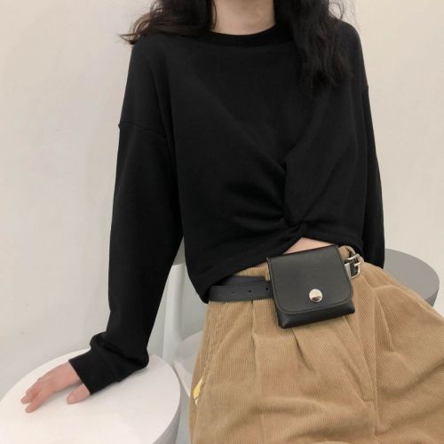 Golden Bright Official Artwork + High-Quality Original High-Waisted Bare-Belly Knoted Korean Style Round Neck Short-Sleeve Loose Fitting Slimming