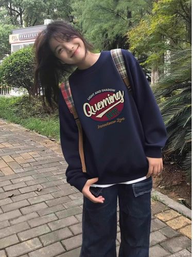 Cashmere-lined thick crew neck loose Ins minimalist personalized casual versatile top Ins