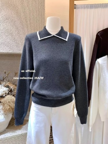 AS OFFICIAL Blogger's Matching Essence Playful Excessive Color Clash Edge Atmosphere Collar Knit Sweater for Women