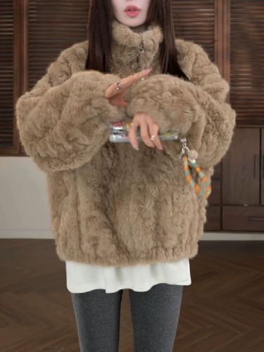 Original Version Thickened Fleece Lined Casual Luxury Eco-friendly faux Fur Plush Women's Loose Outerwear
