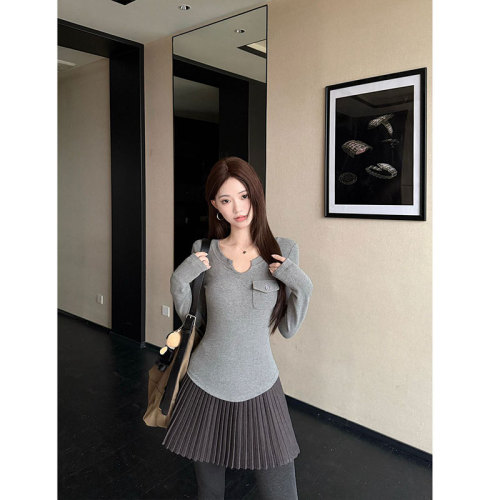 Cotton Blouse Women's Early Autumn Long Sleeve T-Shirt Slimming Korean Chic Unique Small Top