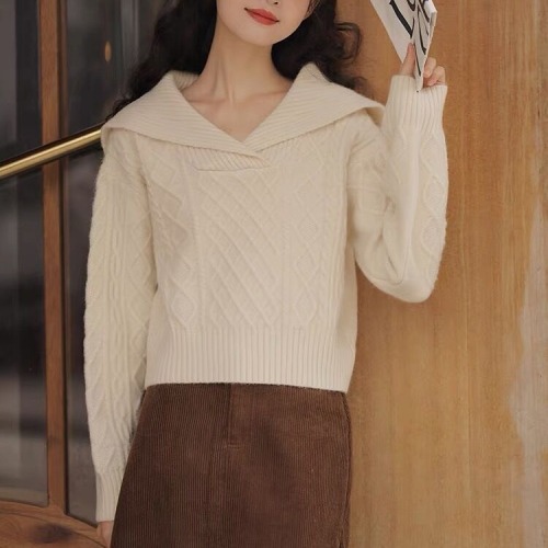 Vintage Soft V-Neck Sweater, High-Waisted Short-Sleeve Hooded Knit Top for Women, 2025 Winter