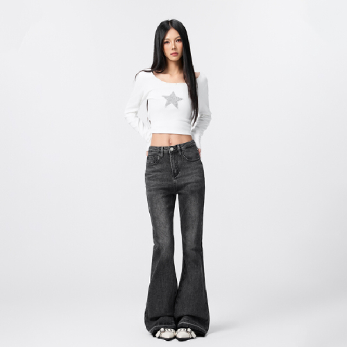 Live shot~2025 Winter New Retro Hem Design High-Waist Unstitched Flared Pants Slimming Flared Pants