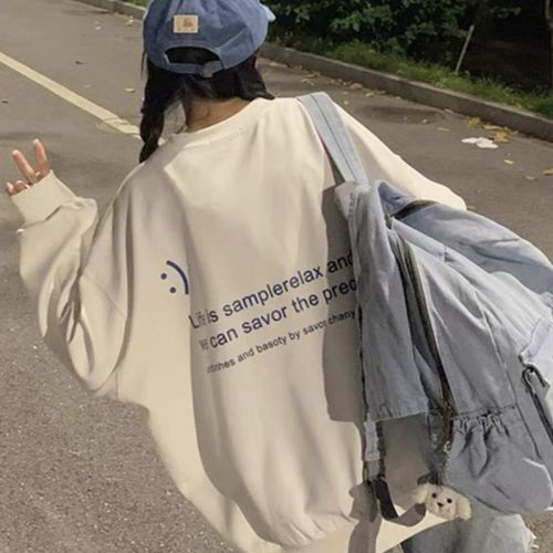 190g Chao Brand American Style Hoodless Sweatshirt for Women Autumn/Winter Round Neck Loose Top Streetwear Student Padded Jacket