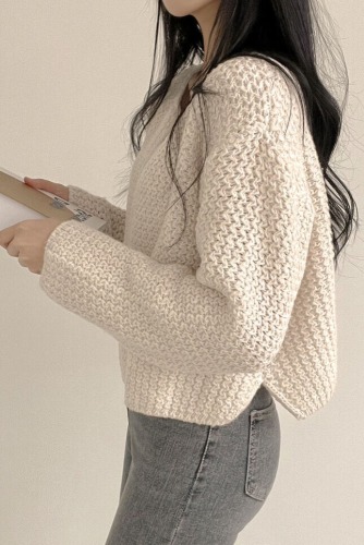 Nurse Hoo Hooded Sweatshirt Coat Korean Style Lazy Wind Solid Color Versatile Short Bubble Sleeve Unbuttoned Knit Cardigan Sweater