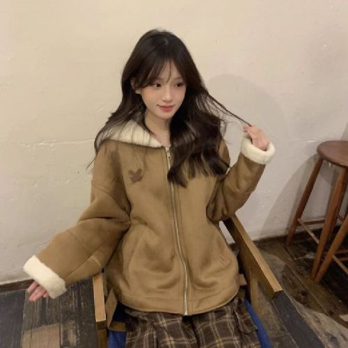 Autumn/Winter Plush Suede Faux Fur Integrated Oversized Thick Women's Winter Coat for Petite Women, Heavy Warm Cotton Jacket