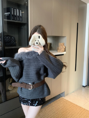 Item: Photoshoot 2025 Autumn/Winter New French Chanel-style One-shoulder Batwing Sleeve Loose Women's Fashionable Knit Top