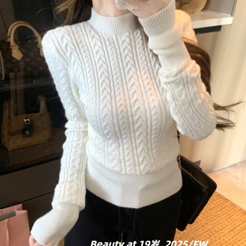 Korean-style chic turtleneck cable-knit sweater for women, autumn/winter 2025 new arrival, slim-fit and figure-flattering, solid color, long sleeves, thick.