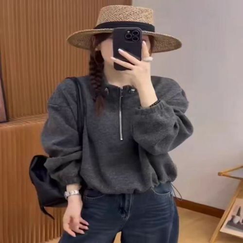 Korean-style design half-zip stand-collar sweatshirt for women, 2025 autumn new arrival—versatile, slimming, youthful, and stylish top.