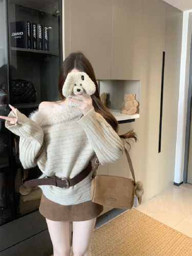 Item: Photoshoot 2025 Autumn/Winter New French Chanel-style One-shoulder Batwing Sleeve Loose Women's Fashionable Knit Top