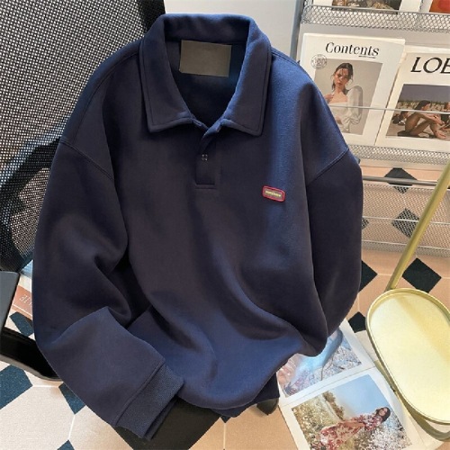 Vintage American casual style polo neck sweatshirt, autumn high-end, niche oversize long-sleeve top, trendy