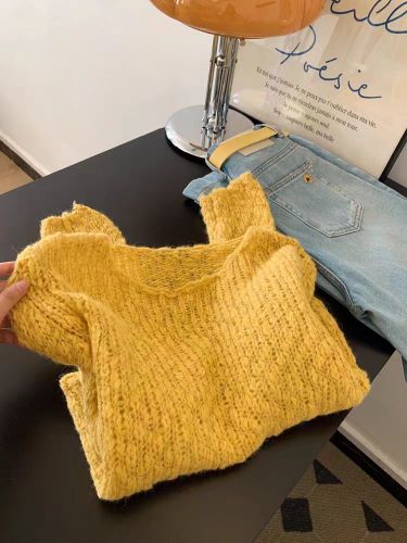 Network image yellow long sleeve outerwear turtleneck sweater women loose knit top 2025 new autumn