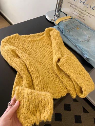 Network image yellow long sleeve outerwear turtleneck sweater women loose knit top 2025 new autumn