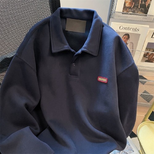 Vintage American casual style polo neck sweatshirt, autumn high-end, niche oversize long-sleeve top, trendy