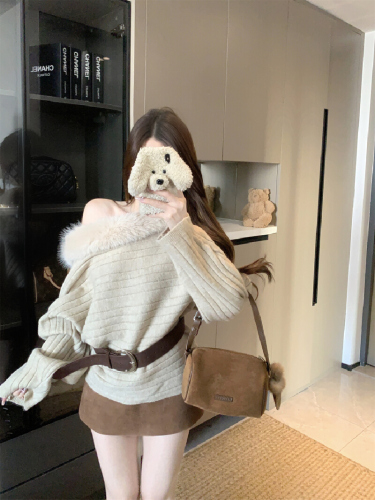 Item: Photoshoot 2025 Autumn/Winter New French Chanel-style One-shoulder Batwing Sleeve Loose Women's Fashionable Knit Top