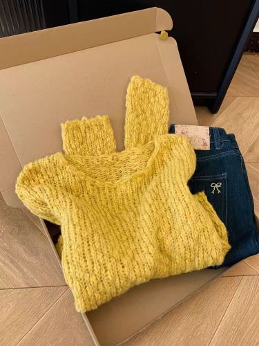 Network image yellow long sleeve outerwear turtleneck sweater women loose knit top 2025 new autumn