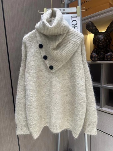 Autumn/Winter Lazy Thick Sweater + High Neck Hoodie Set with Detachable Neck Scarf