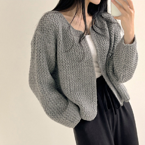 Nurse Hoo Hooded Sweatshirt Coat Korean Style Lazy Wind Solid Color Versatile Short Bubble Sleeve Unbuttoned Knit Cardigan Sweater