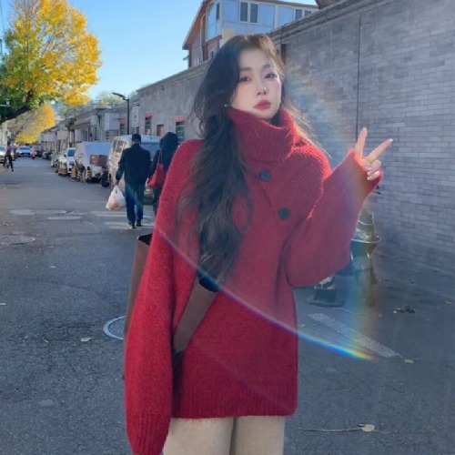 Autumn/Winter Lazy Thick Sweater + High Neck Hoodie Set with Detachable Neck Scarf