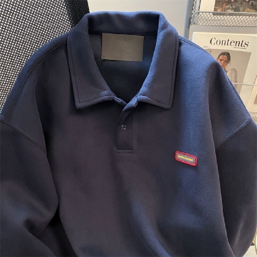 Vintage American casual style polo neck sweatshirt, autumn high-end, niche oversize long-sleeve top, trendy