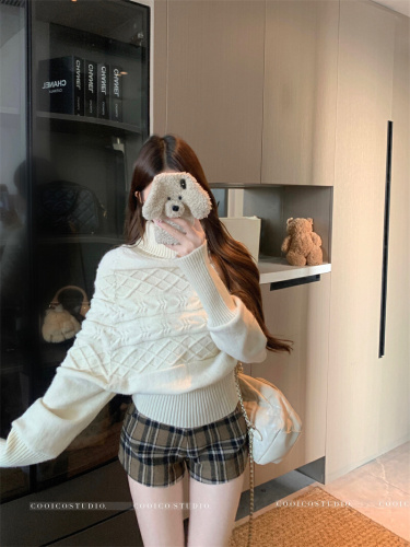 Photographed Embroidered Batwing Sleeve Hooded Sweater for Women, High Collar Slimming Waist Top, Relaxed and Slender Knitwear