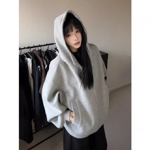 American Heavy Grey Zipper Sweatshirt for Men and Women, Autumn/Winter 2025 Fashion Hooded Sweatshirt Coat Top