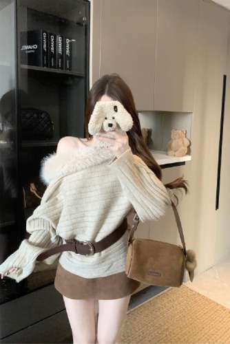 Item: Photoshoot 2025 Autumn/Winter New French Chanel-style One-shoulder Batwing Sleeve Loose Women's Fashionable Knit Top