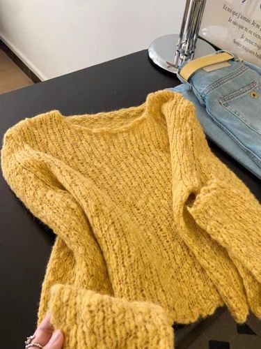 Network image yellow long sleeve outerwear turtleneck sweater women loose knit top 2025 new autumn