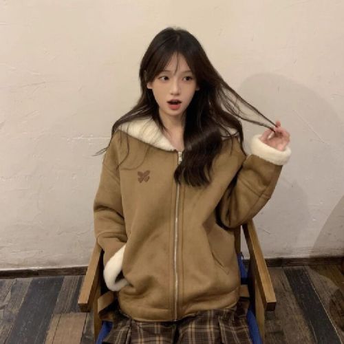 Autumn/Winter Plush Suede Faux Fur Integrated Oversized Thick Women's Winter Coat for Petite Women, Heavy Warm Cotton Jacket