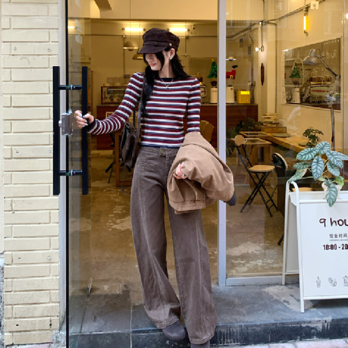 Photographed Image Korean Style Short-Sleeve Striped Wool Knit Base Shirt for Women Autumn/Winter 2025 New Arrival Top for Unique Layering