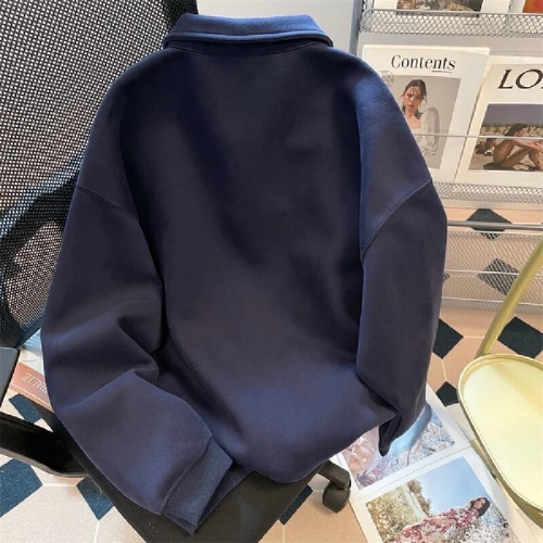 Vintage American casual style polo neck sweatshirt, autumn high-end, niche oversize long-sleeve top, trendy