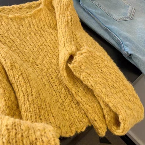 Network image yellow long sleeve outerwear turtleneck sweater women loose knit top 2025 new autumn