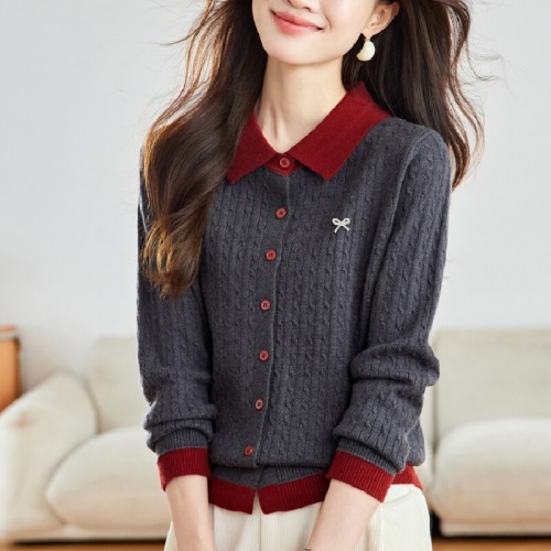 Retro Crochet Plaid Collar Knit Cardigan Women's 2026 Autumn New Arrival Very Stylish Outerwear Short Sleeve Sweater Jacket