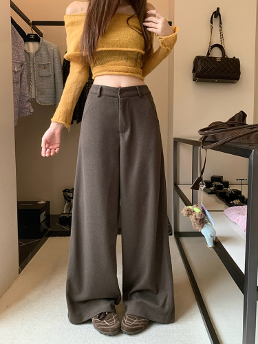 Women's New Loose Hiding Knit Wide Leg Pants Straight Leg Long Floor-Length Pants