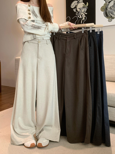 Women's New Loose Hiding Knit Wide Leg Pants Straight Leg Long Floor-Length Pants