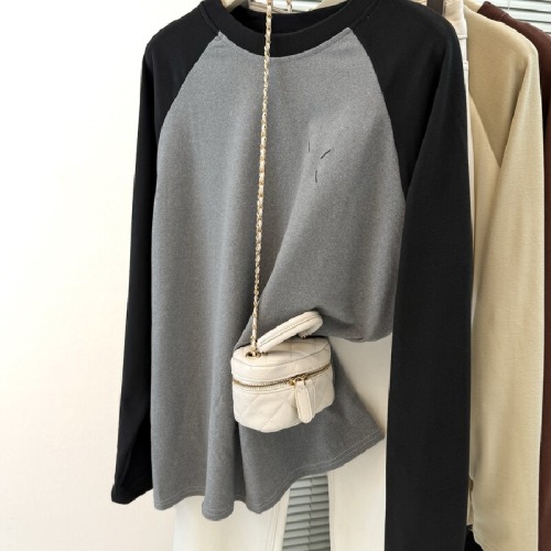 Shot Design Style Small Number Embroidered Long Sleeve T-Shirt for Women Autumn and Winter Loose Inner Layer Base Shirt with Fleece and Napped Fabric