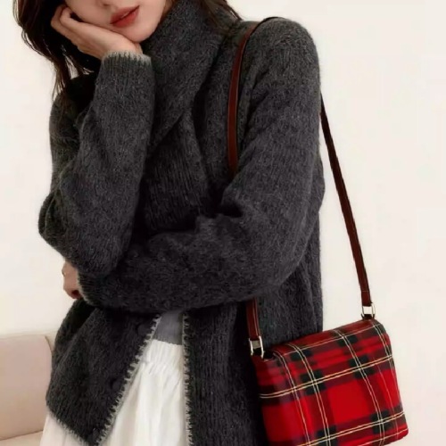 Korean Dongdaemun New Solid Color Knit Cardigan with Neck Scarf Korean Style Color Contrast Outerwear Top Set Women's Sweater Set